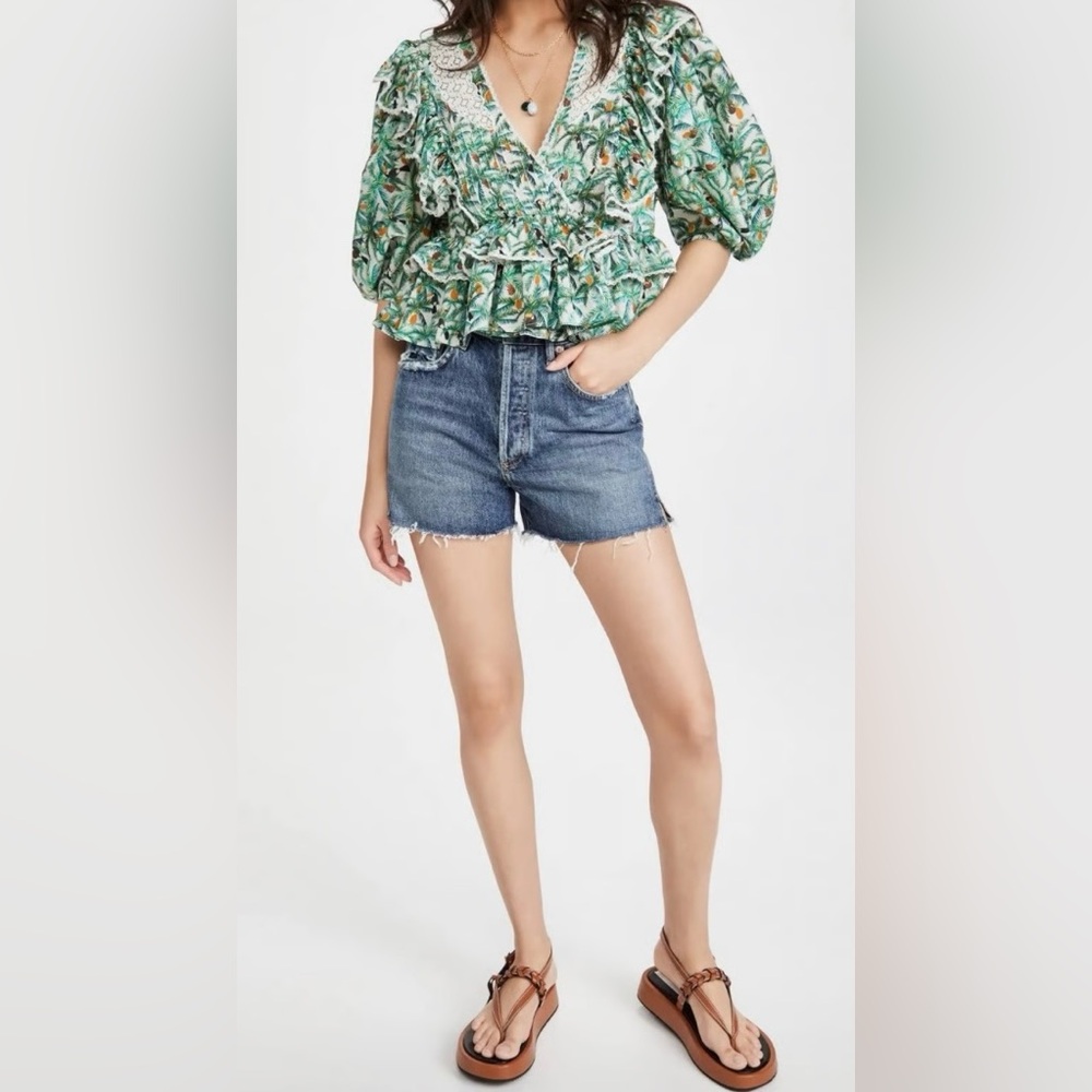 Farm Rio Mini Toucans Floral Ruffle V-Neck Top